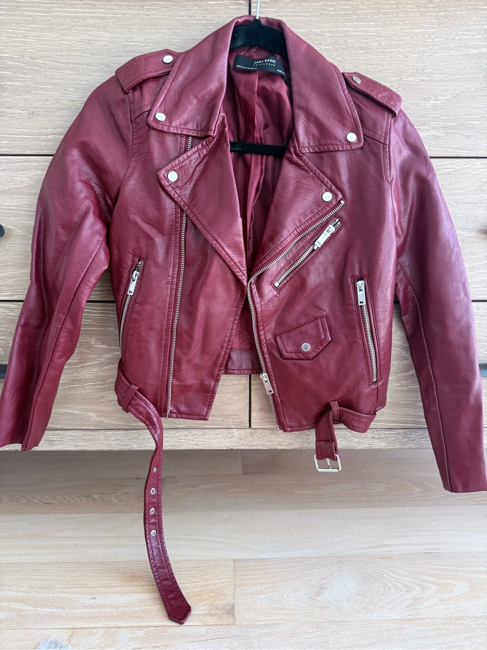 Zara Wine Red Faux Leather Moto Jacket